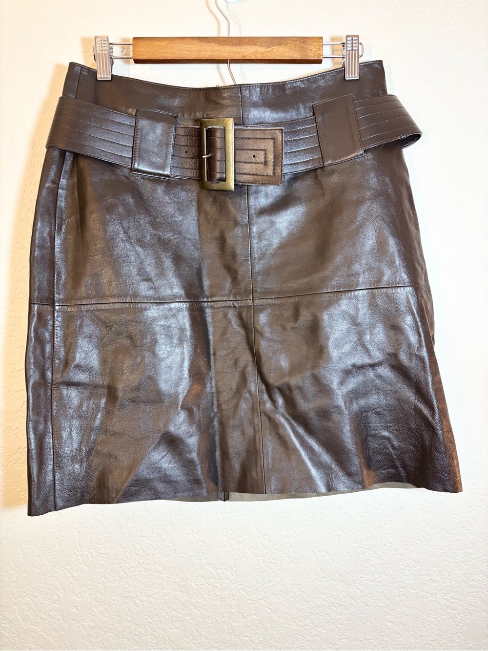 Vintage VS2 Leather Chocolate Brown Belted Skirt Size 10
